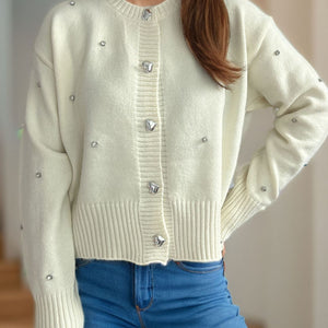 Heart Button Down Long Sleeve Cardigan