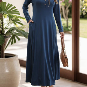 Round Neck Long Sleeve Maxi Dress with Pockets