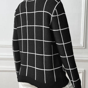 Heart Plaid Turtleneck Long Sleeve Sweater