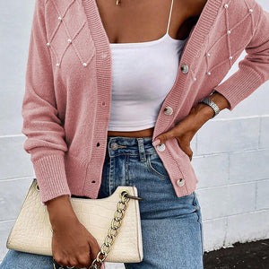 Pearl Trim Button Up Cardigan