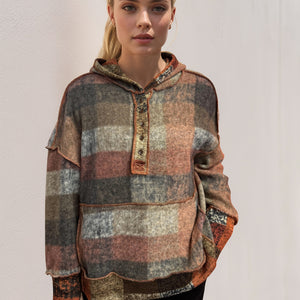 Double Take Full Size Plaid Dropped Shoulder Hoodie