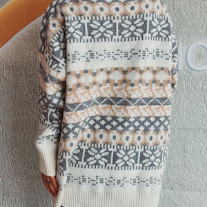 Geometric Round Neck Dropped Shoulder Sweater