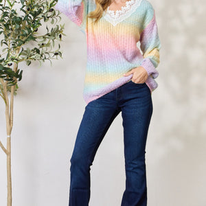 BiBi Rainbow Gradient Crochet Deetail Sweater