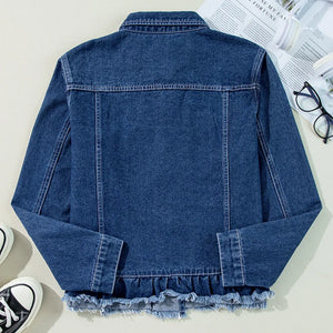 Raw Hem Long Sleeve Denim Jacket