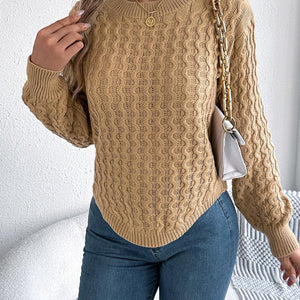 Asymmetric Hem Round Neck Long Sleeve Sweater