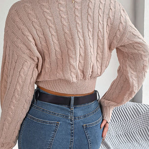 Twisted Cable-Knit V-Neck Sweater