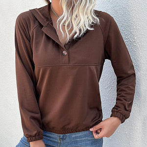 Perfee Half-Button Raglan Sleeve Hoodie