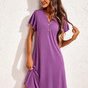 Notched Short Sleeve Lounge Dress