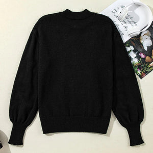 Pearl Detail Mock Neck Long Sleeve Sweater