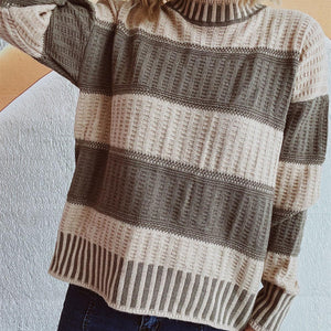 Contrast Round Neck Long Sleeve Sweater