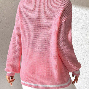 Contrast Trim V-Neck Long Sleeve Sweater