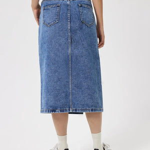 Slit Midi Denim Skirt with Pockets