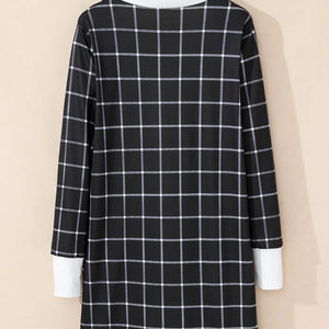 Plaid Open Front Long Sleeve Cover Up