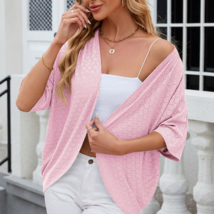 Eyelet Open Front Half Sleeve Cardigan