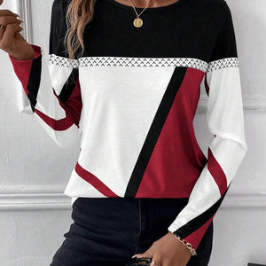 Contrast Round Neck Long Sleeve T-Shirt