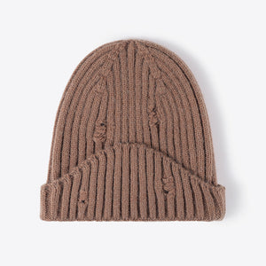 Distressed Rib-Knit Beanie