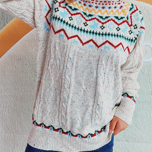 Cable-Knit Mock Neck Long Sleeve Sweater