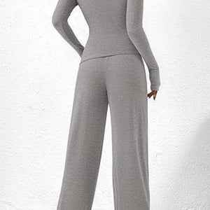 Round Neck Long Sleeve Top and Pants Set