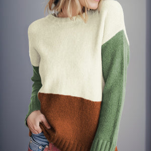 Color Block Round Neck Long Sleeve Sweater