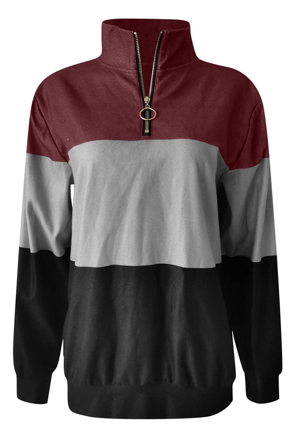 Full Size Color Block Quarter Zip Long Sleeve Sweatshirt