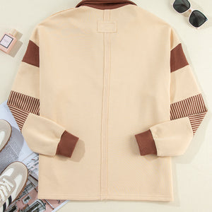 Color Block Johnny Collar Long Sleeve Sweatshirt