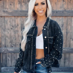 Studded Collared Neck Button Down Jacket