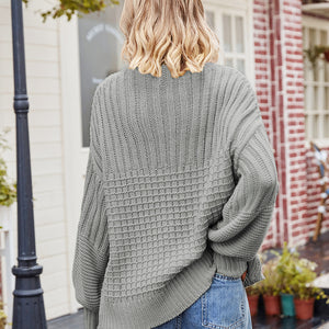 Ribbed Drop Shoulder Lantern Sleeve Sweater