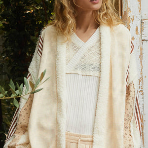 POL Open Front Waffle Knit Fleece Mix Cardigan