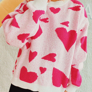 Heart Round Neck Long Sleeve Sweater