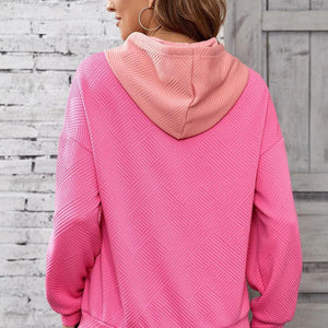 Drawstring Color Block Long Sleeve Hoodie