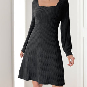 Perfee Butterfly Square Neck Long Sleeve Dress