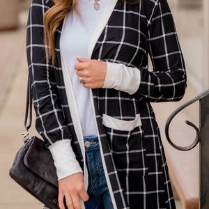 Plaid Open Front Long Sleeve Cover Up