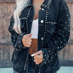 Studded Collared Neck Button Down Jacket