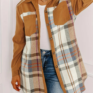 Plaid Collared Neck Long Sleeve Jacket