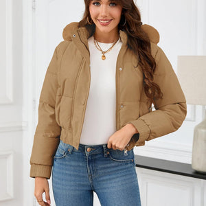 Pocketed Long Sleeve Cropped Hooded Winter Coat