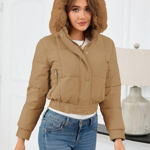 Pocketed Long Sleeve Cropped Hooded Winter Coat