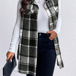 Honey Plus Size Pocketed Plaid Button Up Vest Coat