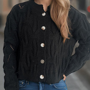 Openwork Round Neck Long Sleeve Cardigan