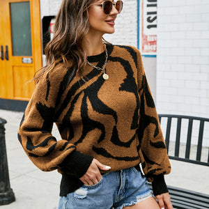 Printed Round Neck Long Sleeve Sweater