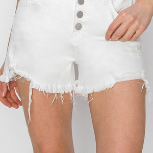 RISEN Button Fly Frayed Hem Denim Shorts