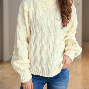 Cable-Knit Turtleneck Long Sleeve Sweater