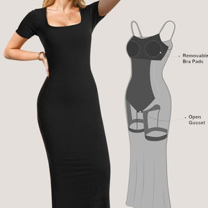 Basic Bae Built-In Shapewear Square Neck Short Sleeve Maxi Dress