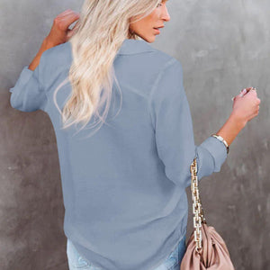 Button Down Collared Neck Long Sleeve Shirt