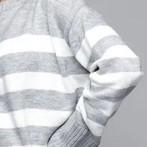 Slit Striped Round Neck Sweater