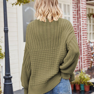 Ribbed Drop Shoulder Lantern Sleeve Sweater