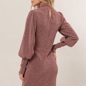 HYFVE Glitter Mock Neck Long Sleeve Mini Dress