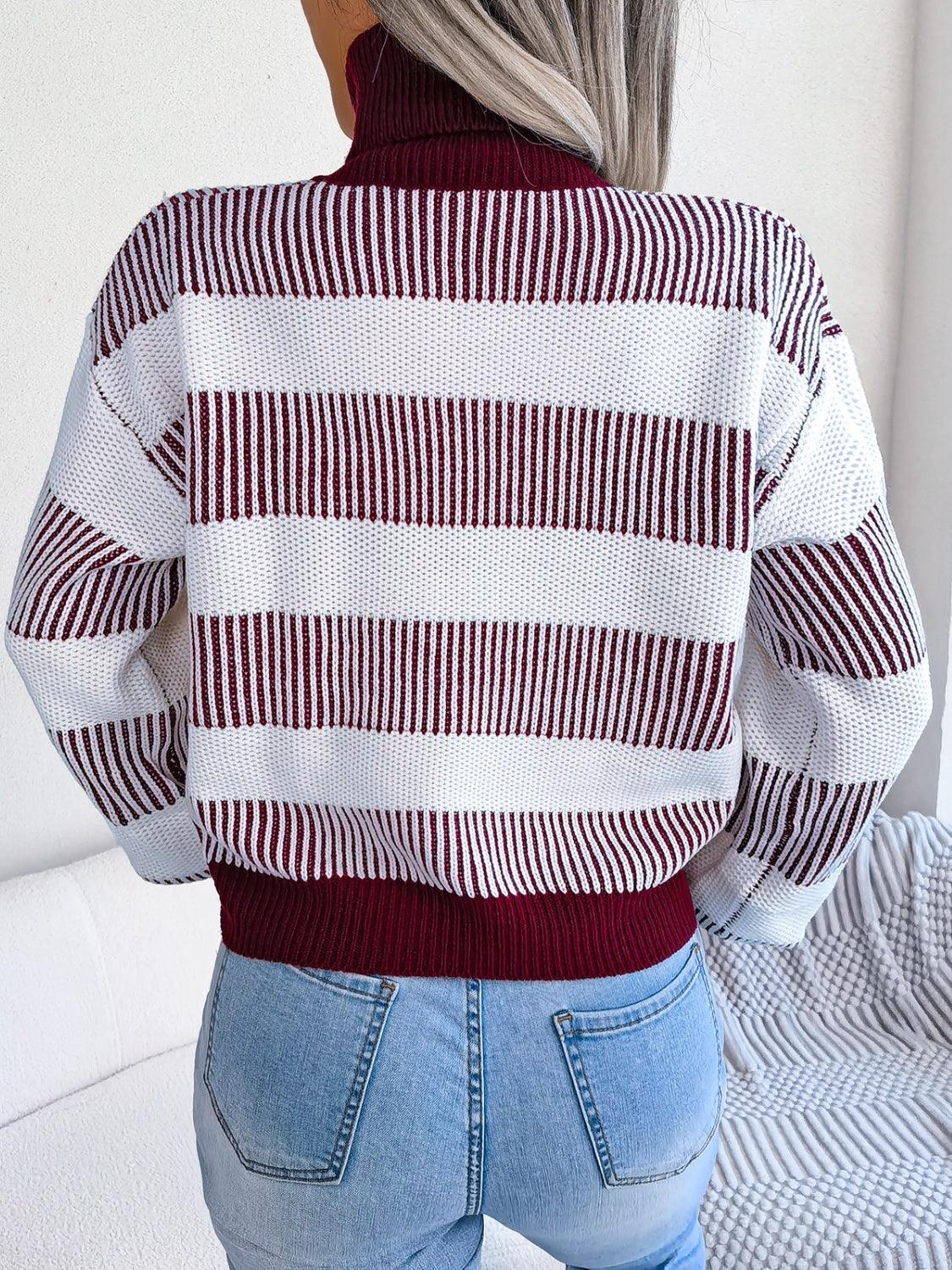 Striped Turtleneck Long Sleeve Sweater