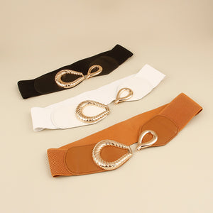 Ribbed Alloy Buckle Elastic Belt