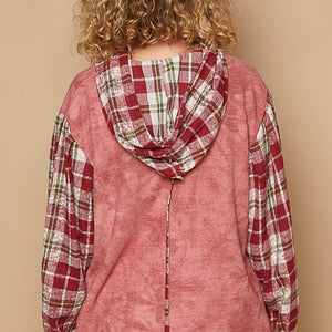 POL Star Patch Plaid Long Sleeve Hooded Top