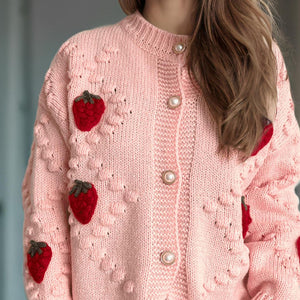 Strawberry Button Down Long Sleeve Cardigan